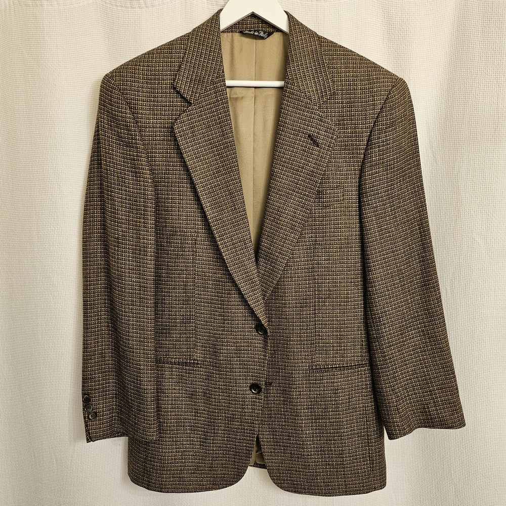 Vito Rufolo Wool Silk Brown Check Houndstooth Men's Blazer Sport Coat Jacket 38R